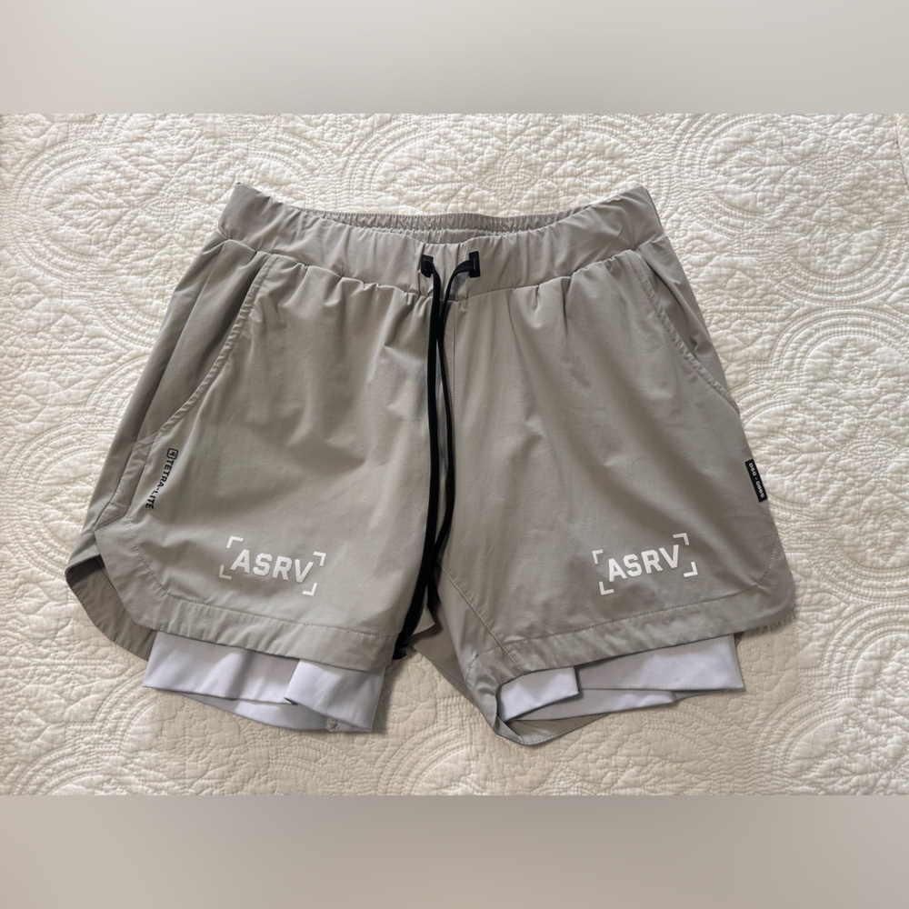 ASRV 0865. TETRA-LITE™ 5" LINER SHORT - SAGE "BRACKET"/WHITE size Medium M